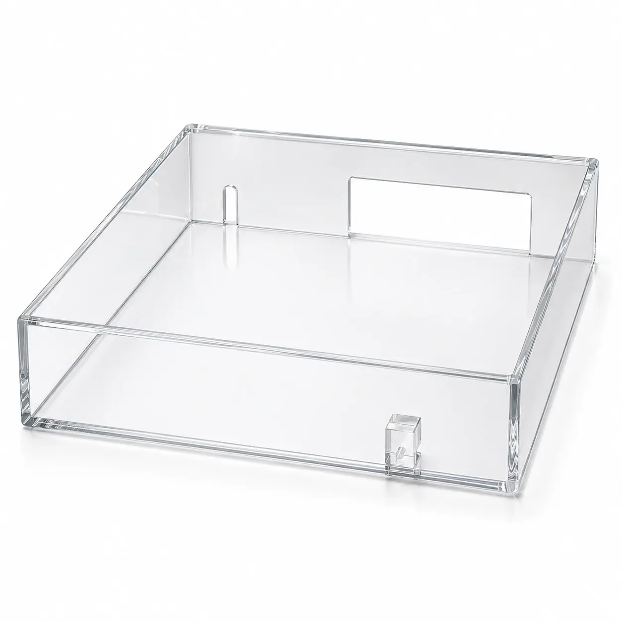 Couvercle de platine vinyle transparent sur mesure en Plexiglass 5 mm avec découpe arrière pour câbles