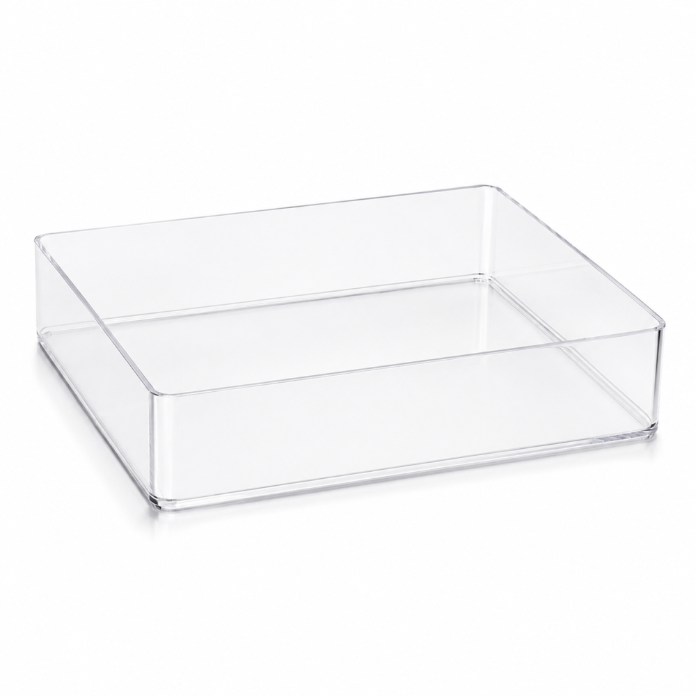 Bac présentoir transparent en plexiglass sur mesure