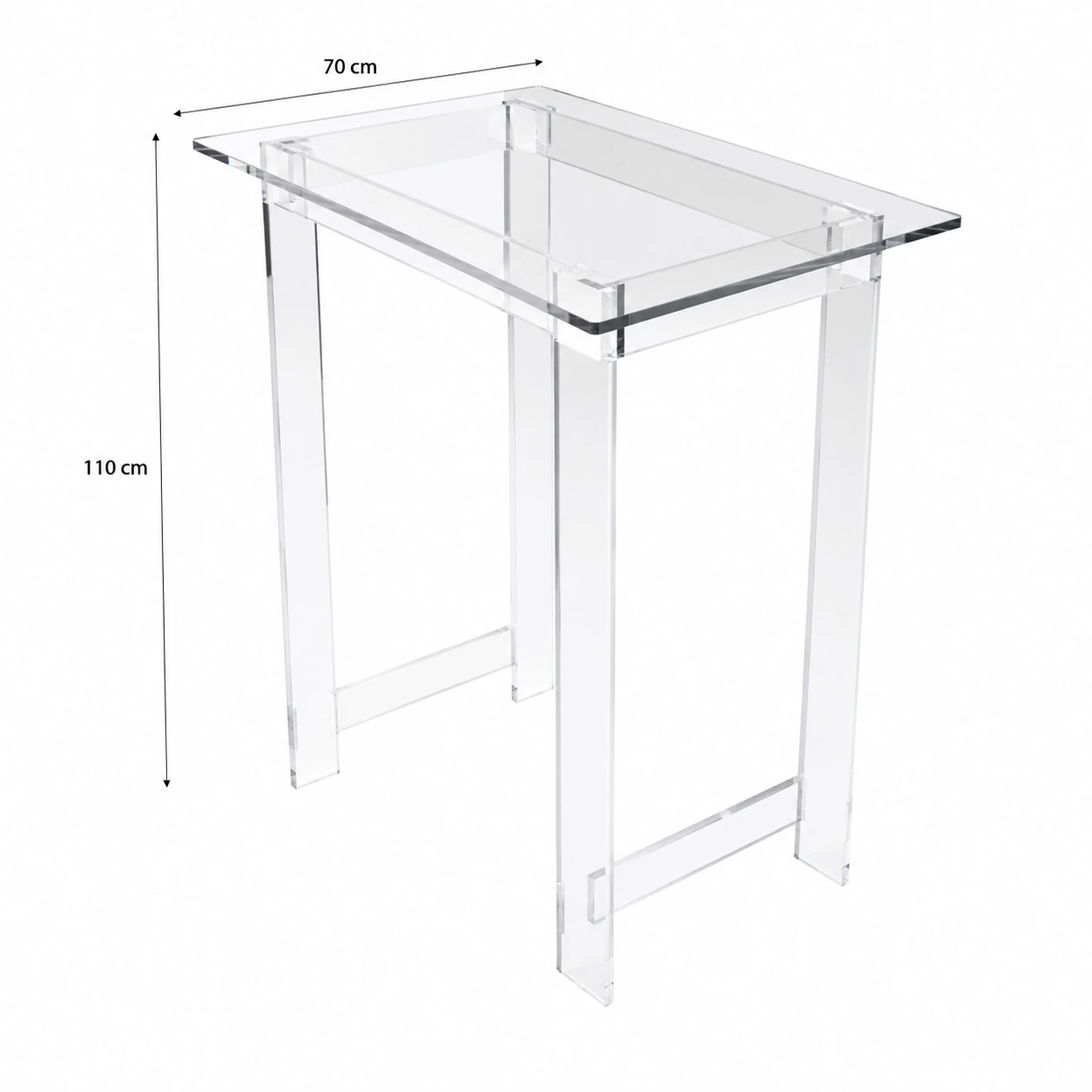 Table haute transparente rectangulaire en Plexiglass 15 mm 100 x 70 cm