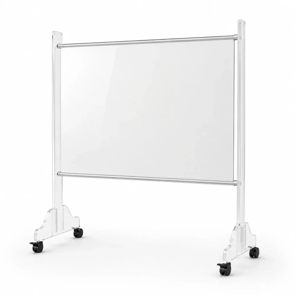 Tableau blanc mobile brillant 120 x 90 cm sur roulettes avec freins