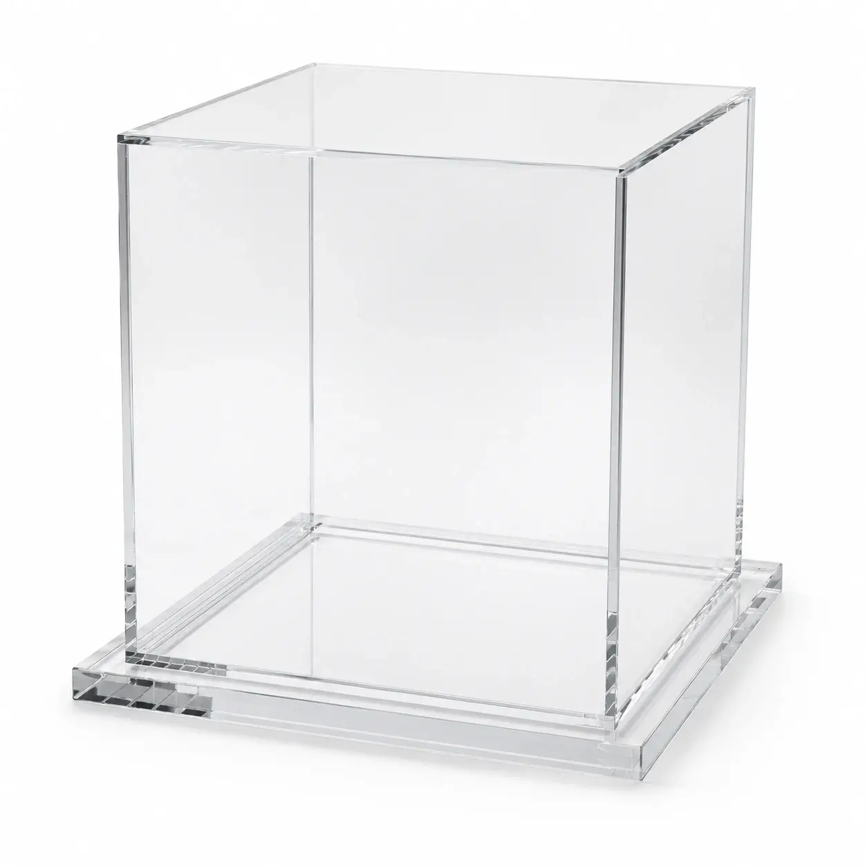 Capot vitrine transparent en Plexiglass 6 mm avec socle rainuré finition musée