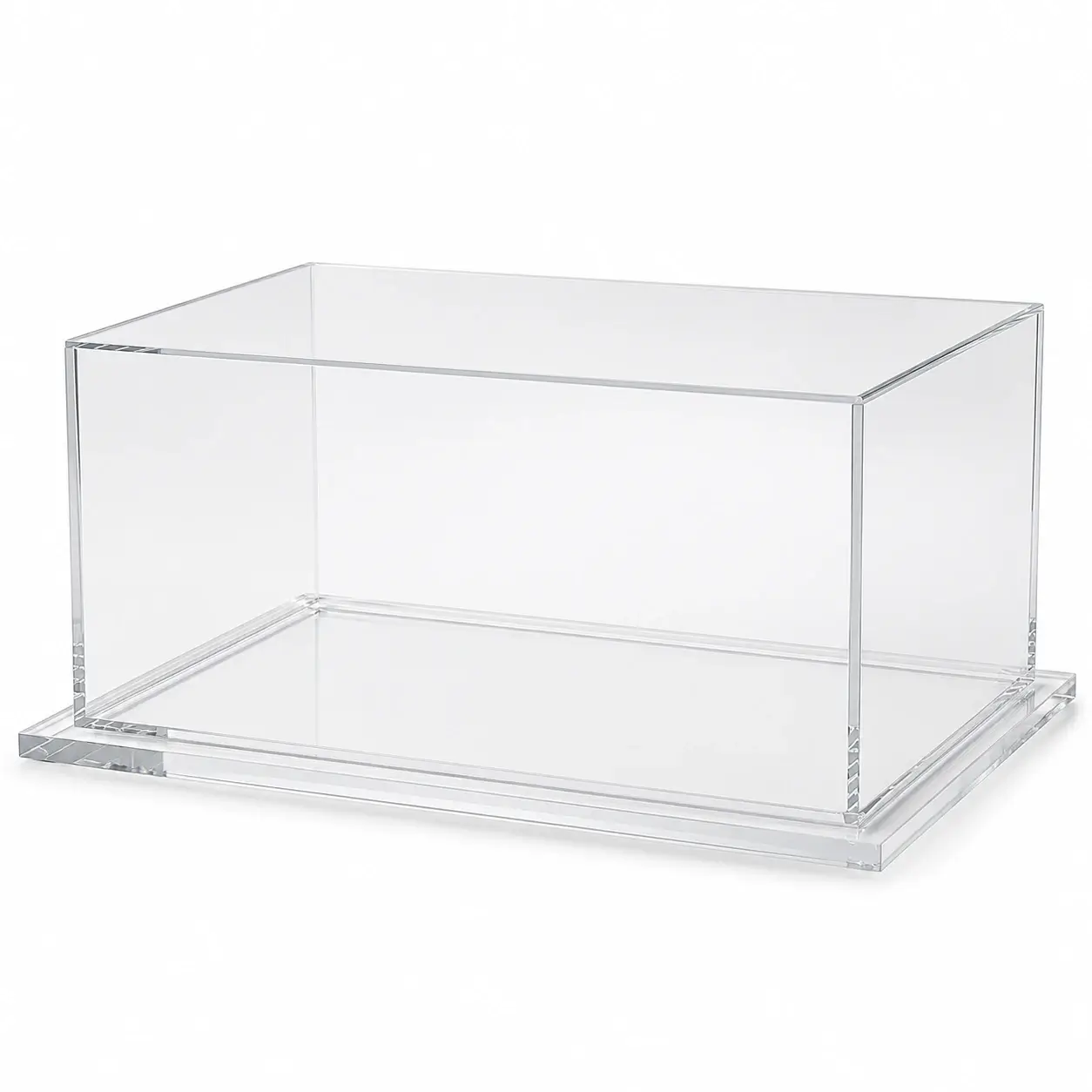 Capot vitrine transparent en Plexiglass 6 mm grand format 900 x 700 mm avec socle rainuré finition musée
