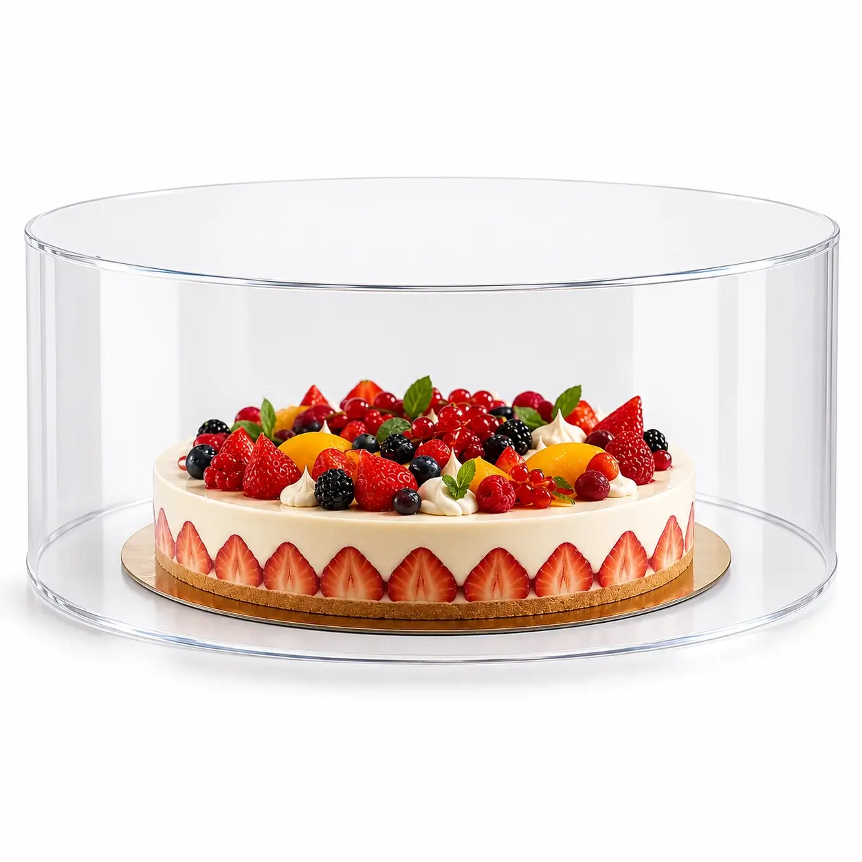 Grande Cloche Pâtisserie Transparente Ronde en Plexiglass avec gâteau diamètre 75 cm hauteur 30 cm