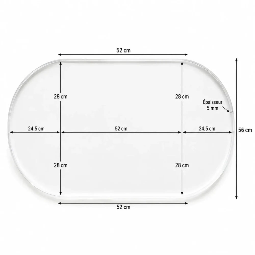 Plaque Plexiglass transparente oblongue 5 mm sur mesure dimensions 101 x 56 cm