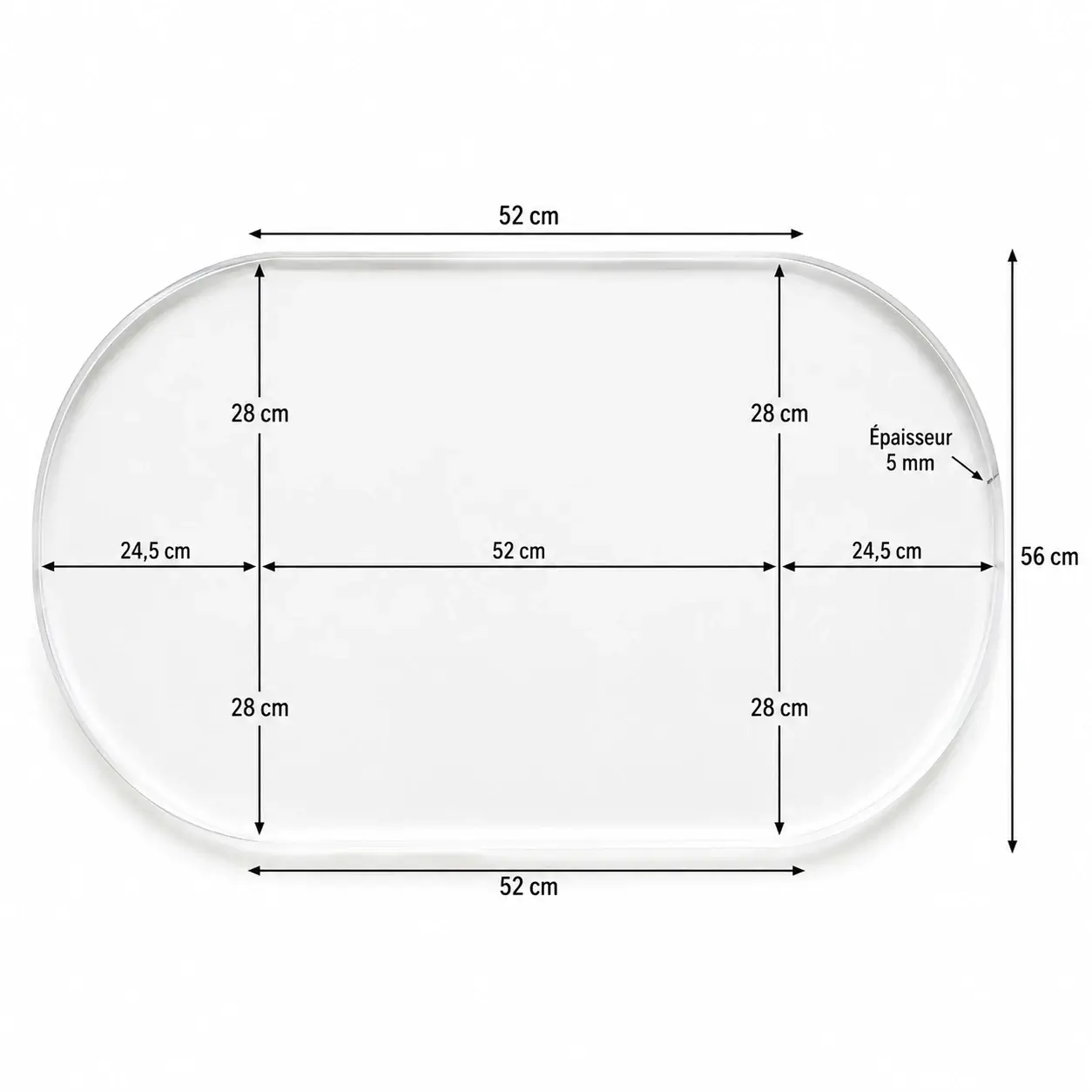 Plaque Plexiglass transparente oblongue 5 mm sur mesure dimensions 101 x 56 cm