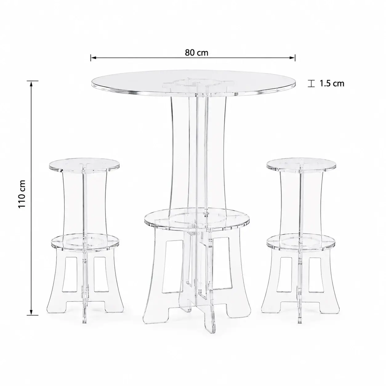 Table Haute Ronde Transparente en Plexiglass 15 mm Ø80 x H110 cm