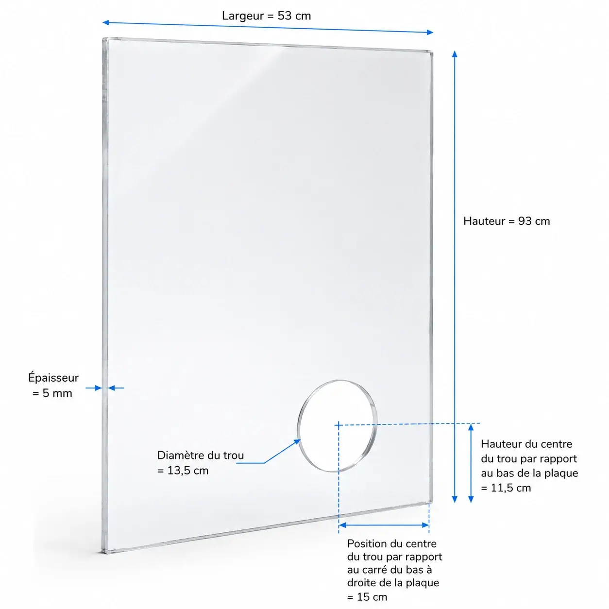 Plaque Polycarbonate Transparent Anti-UV Double Face 5 mm Climatisation Trou de Passage pour Gaine Sur Mesure