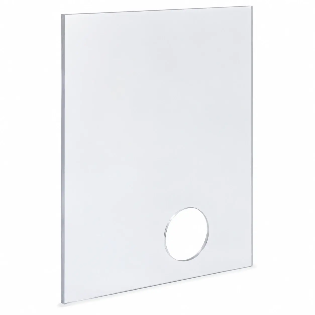 Plaque en polycarbonate transparent 5 mm Anti-UV double face avec trou de passage sur mesure pour gaine de climatiseur mobile.