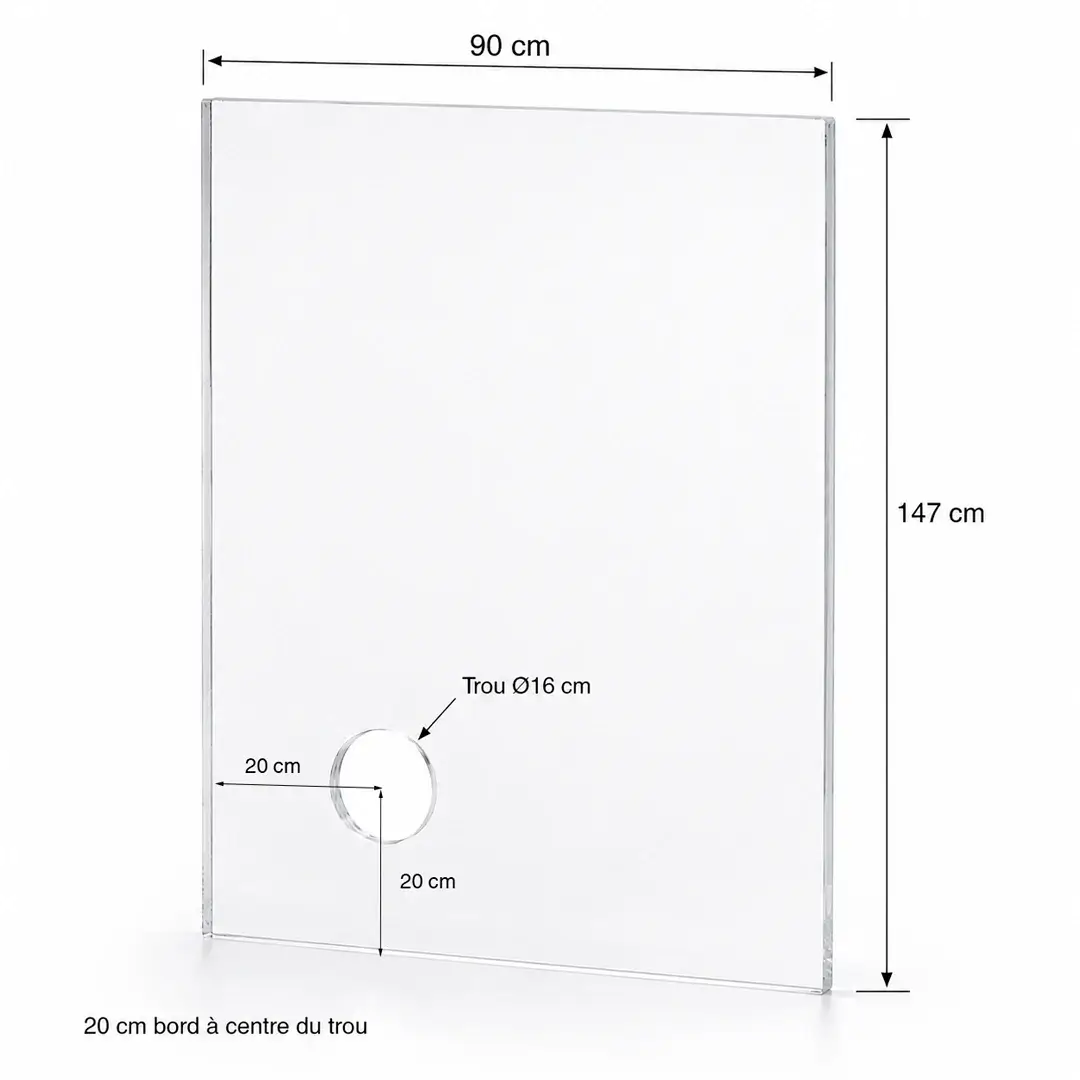lexiglass Climatiseur Mobile 900 × 1470 mm avec Trou Gaine Climatisation Diametre 160 mm Plaque Transparente 4 mm