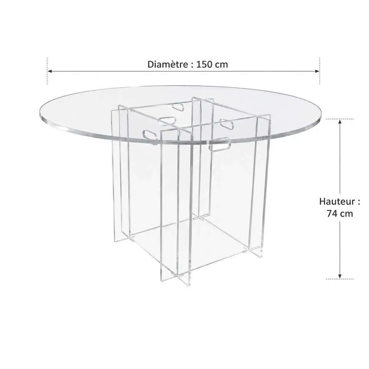 Table Ronde en Plexiglass Transparent Sur Mesure Diametre 150 cm