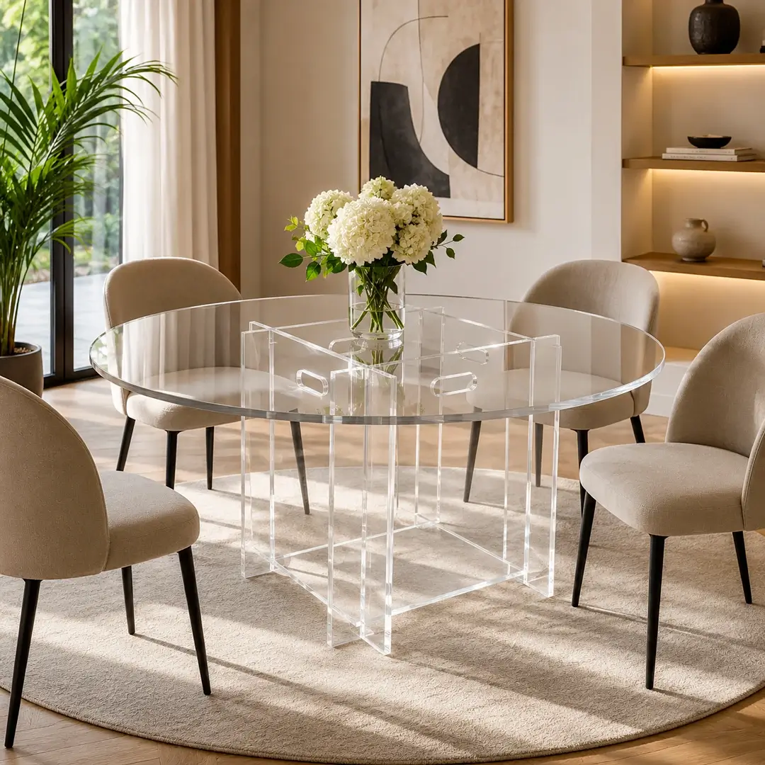 Table ronde en Plexiglass transparent sur mesure