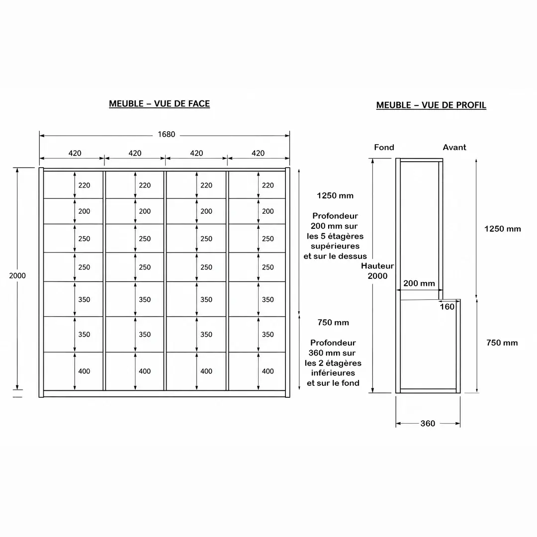 Bibliothèque Transparente sur Mesure en Plexiglass – L 168 × P 36 / 20 × H 200 cm (2 m de haut)