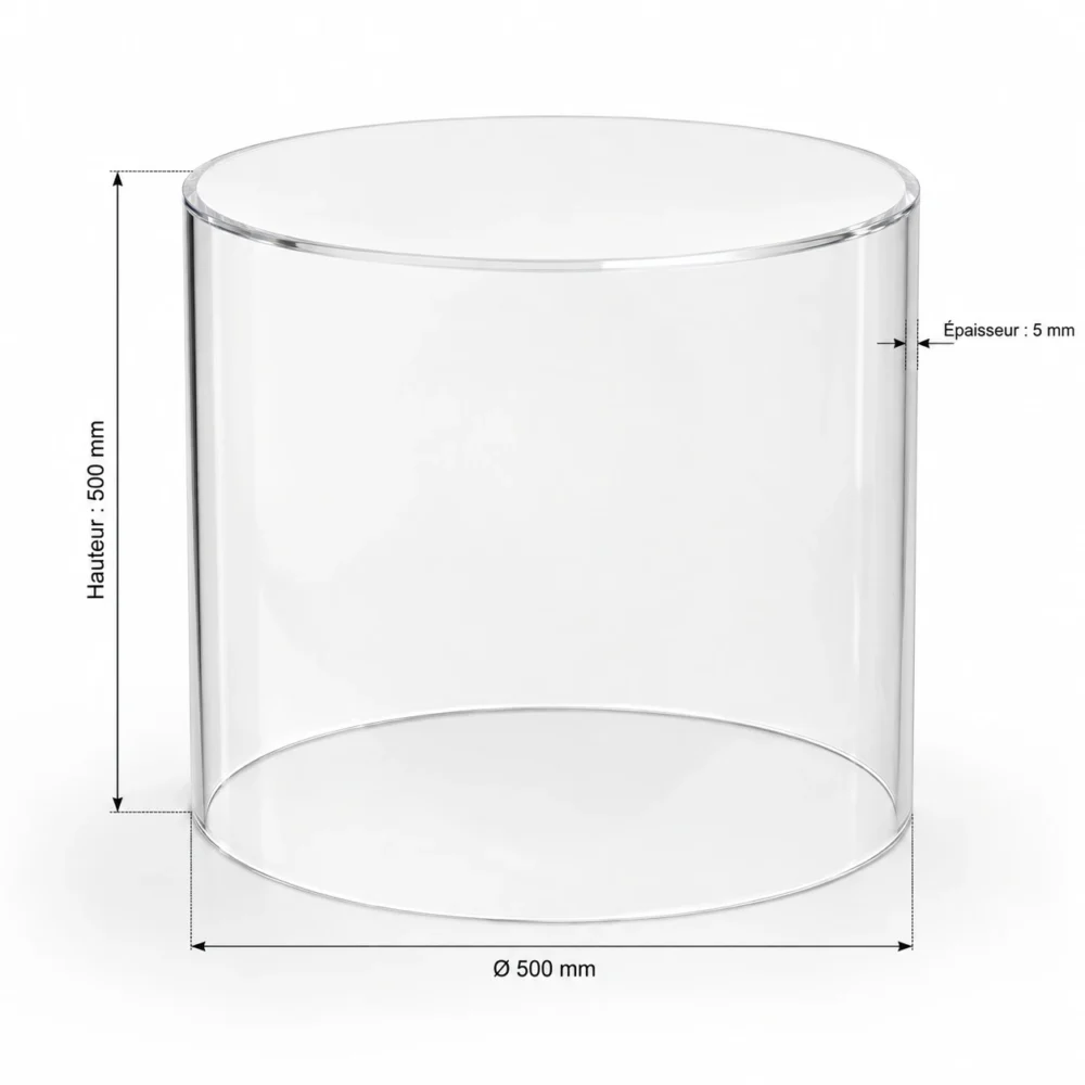 Capot de protection cloche cylindrique en Plexiglass transparent Premium sur mesure Ø500 × H500 mm