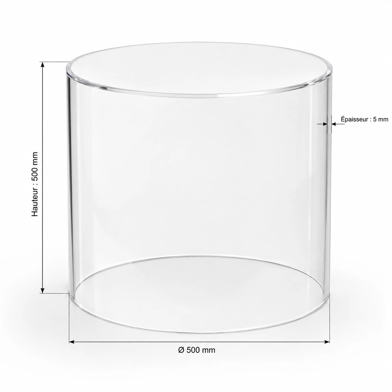 Capot de protection cloche cylindrique en Plexiglass transparent Premium sur mesure Ø500 × H500 mm