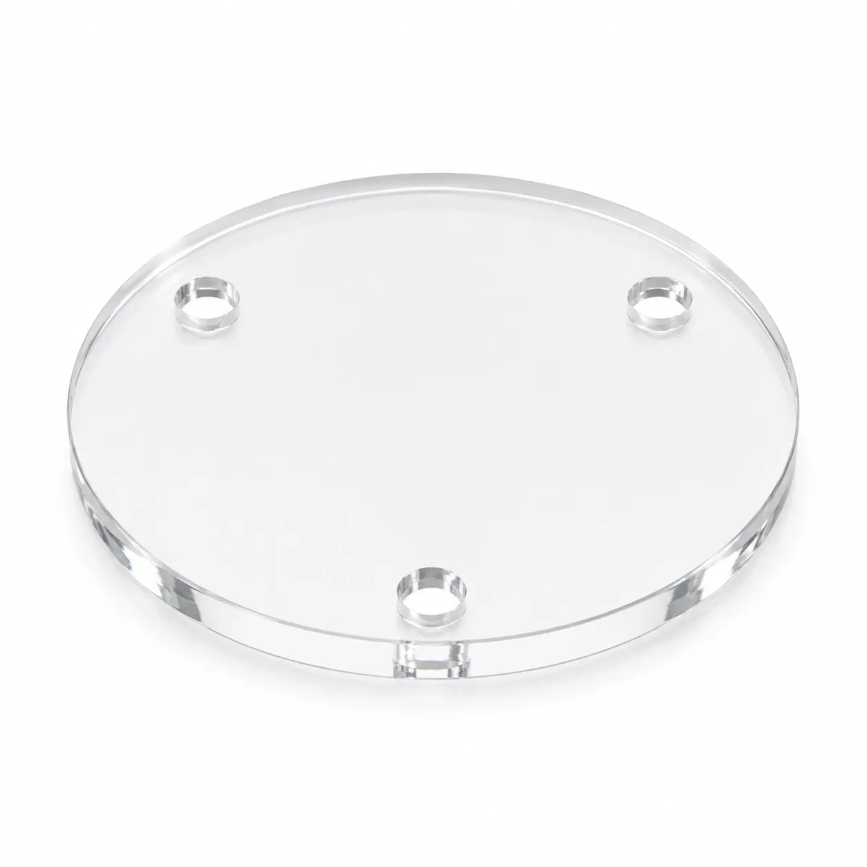 Plaque Plexiglass sur Mesure 113 Disque en Plexiglass transparent 4 mm avec 3 perçages Ø7 mm sur mesure.