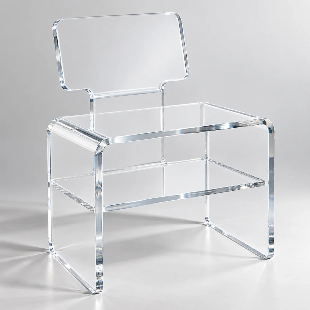 Banc avec dossier en plexiglass transparent 15 mm design pont avec tablette
