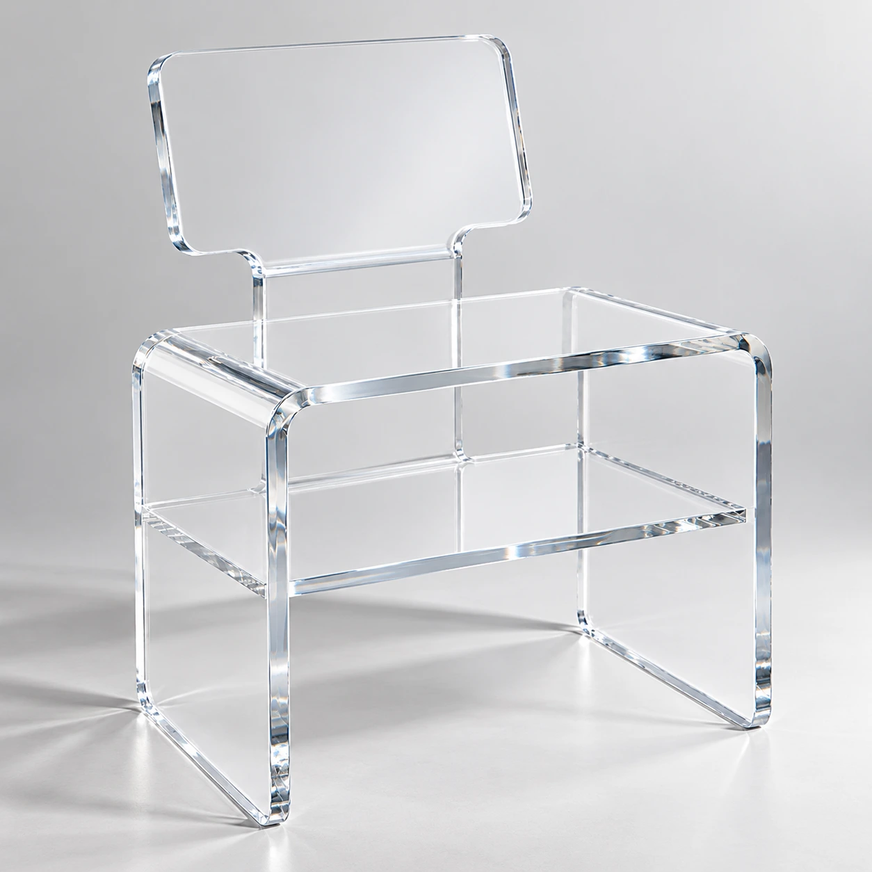Banc avec dossier en plexiglass transparent 15 mm design pont avec tablette