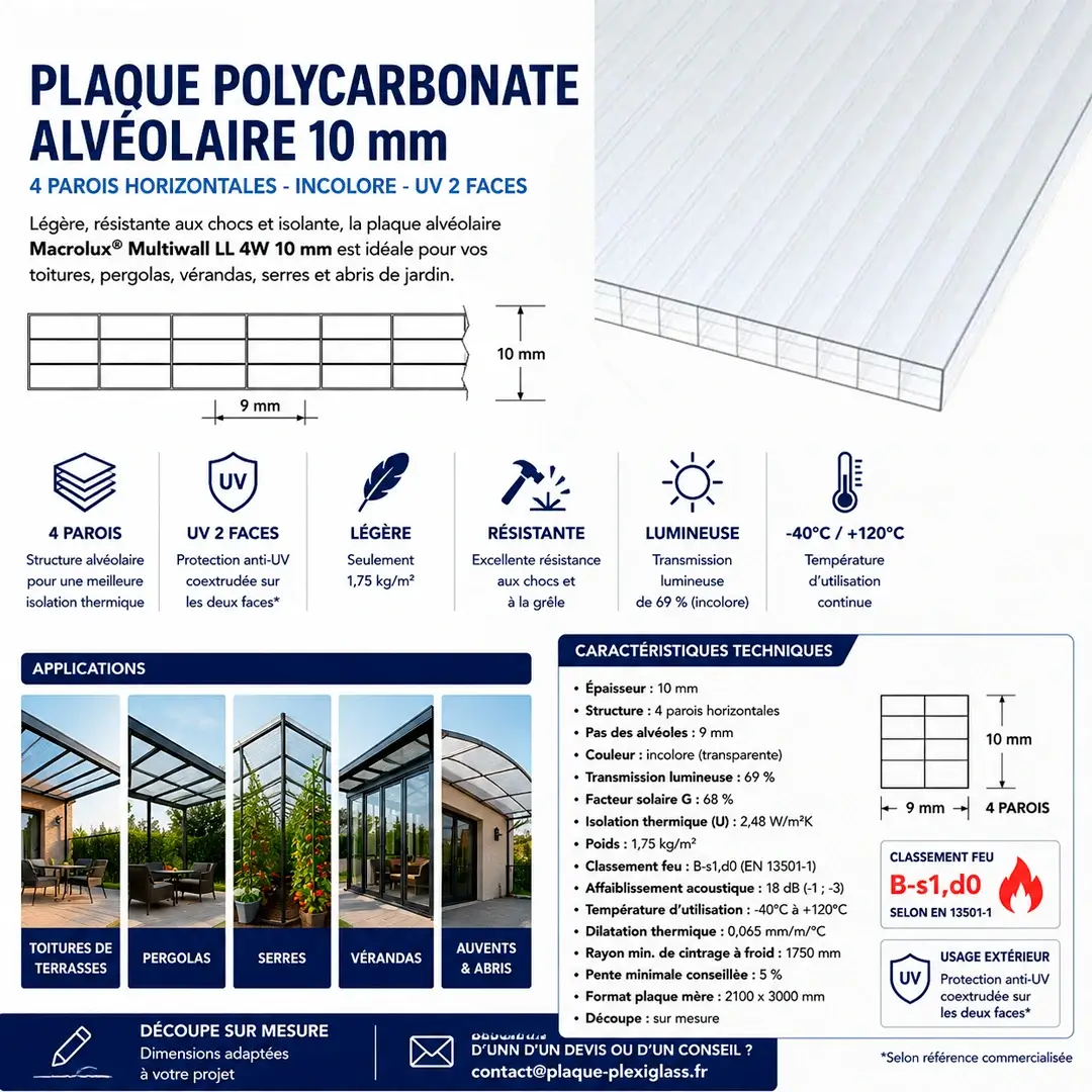 Plaque Plexiglass sur Mesure 98 Plaque polycarbonate alvéolaire 10 mm sur mesure 4 parois transparente