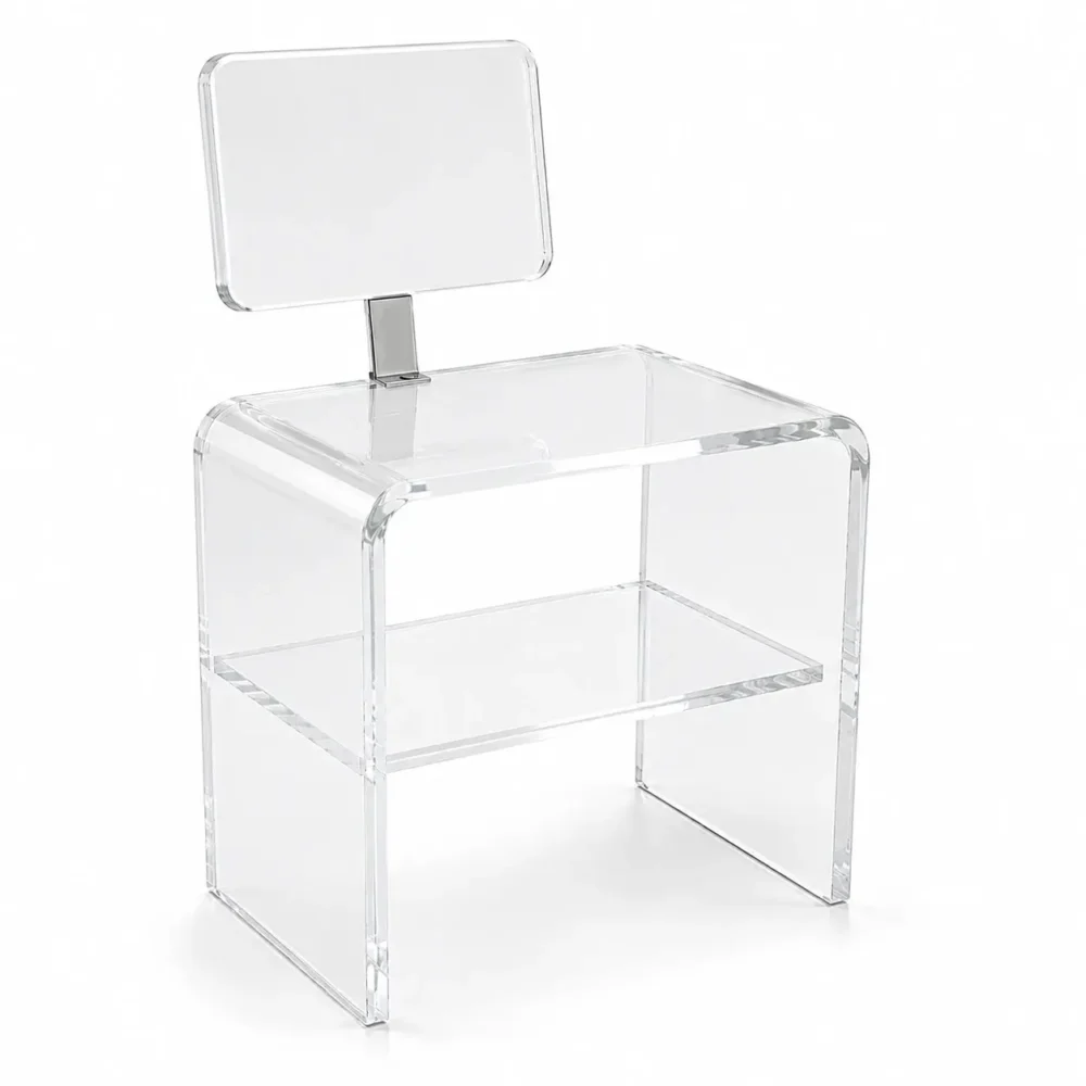 Tabouret Design en Plexiglas Transparent 15 mm avec Dossier et Étagère