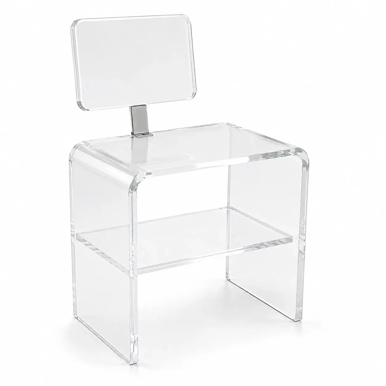 Tabouret Design en Plexiglas Transparent 15 mm avec Dossier et Étagère